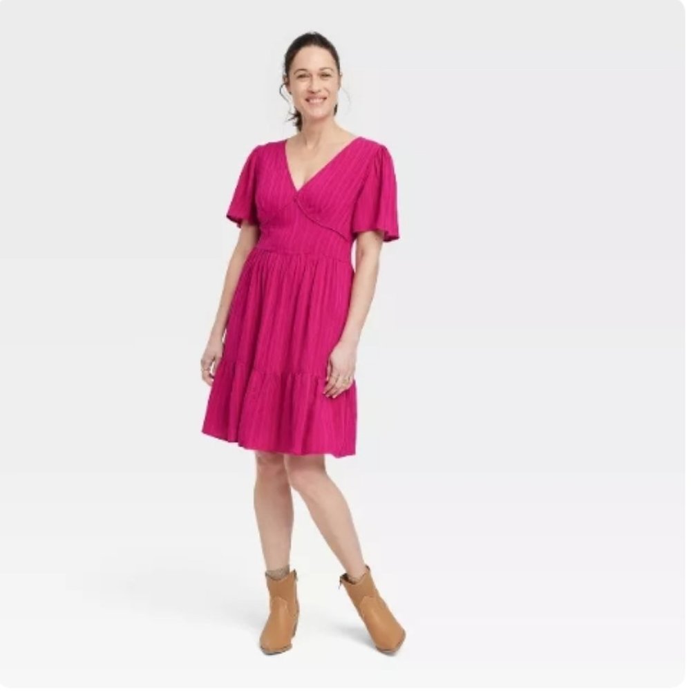 Women's Short Sleeve A-Line Dress - Knox Rose™ Pink Size Medium New With Tags
